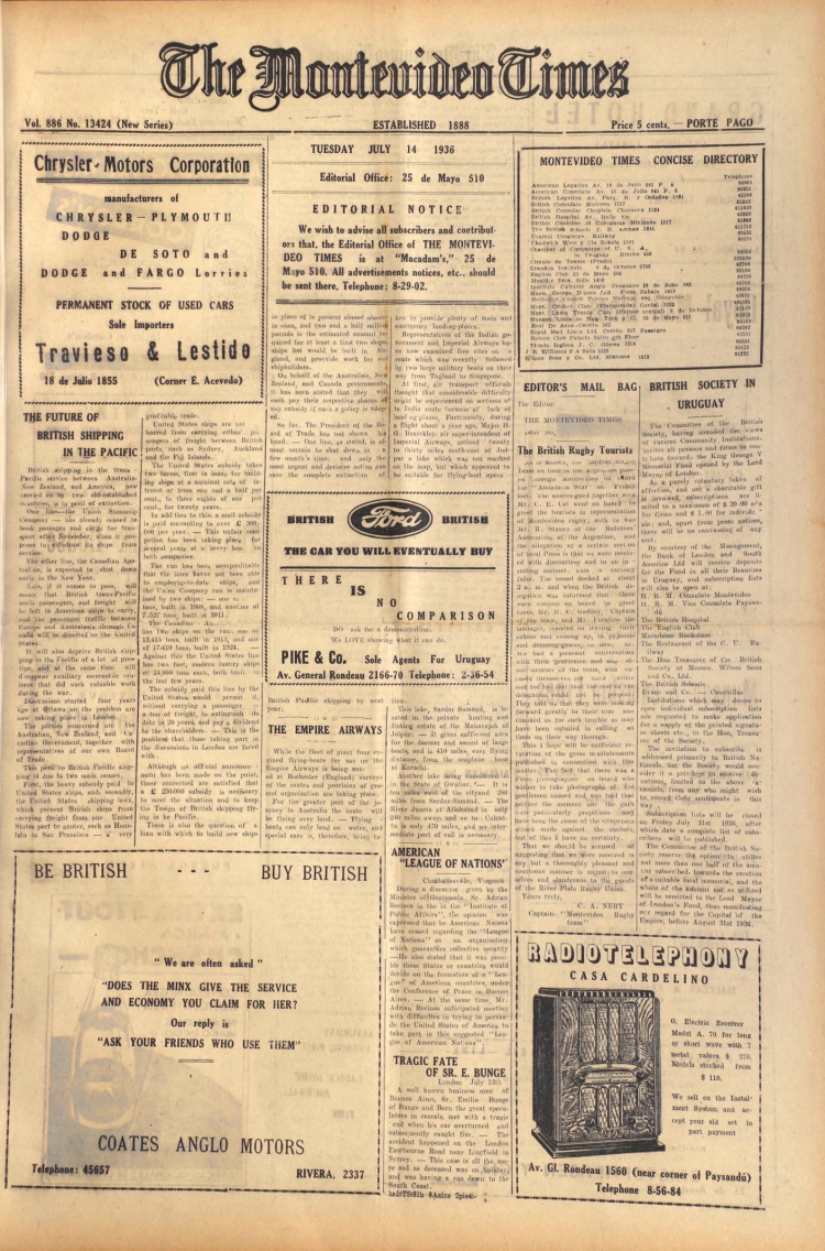THE MONTEVIDEO TIMES del 14/07/1936